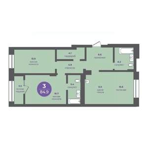 3-к квартира, вторичка, 85м2, 4/24 этаж