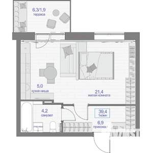 1-к квартира, вторичка, 39м2, 1/16 этаж