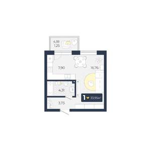 1-к квартира, строящийся дом, 34м2, 1/5 этаж