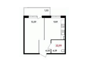 1-к квартира, вторичка, 34м2, 6/18 этаж