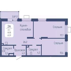 2-к квартира, вторичка, 70м2, 12/21 этаж