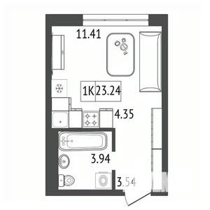 1-к квартира, строящийся дом, 23м2, 17/17 этаж
