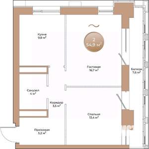 2-к квартира, вторичка, 55м2, 3/24 этаж