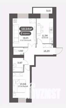 2-к квартира, вторичка, 59м2, 2/15 этаж