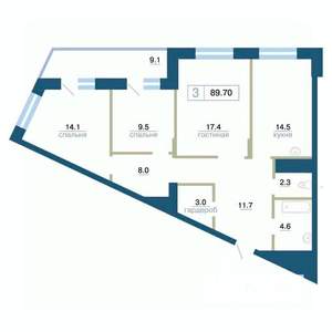 3-к квартира, строящийся дом, 90м2, 3/24 этаж