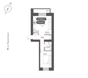 2-к квартира, вторичка, 47м2, 4/16 этаж