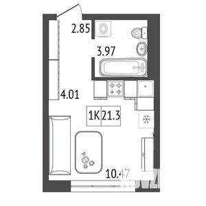 1-к квартира, строящийся дом, 21м2, 8/17 этаж