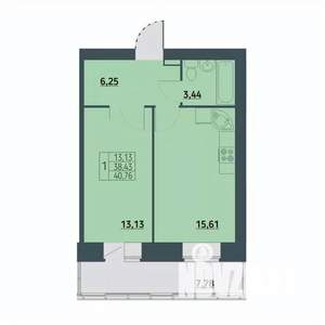 1-к квартира, строящийся дом, 41м2, 9/9 этаж