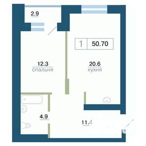 1-к квартира, вторичка, 51м2, 6/24 этаж