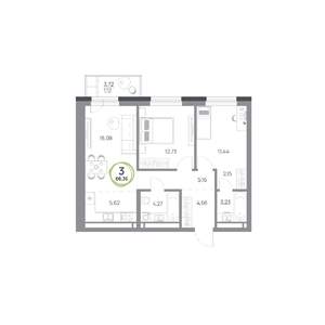 3-к квартира, вторичка, 66м2, 4/17 этаж