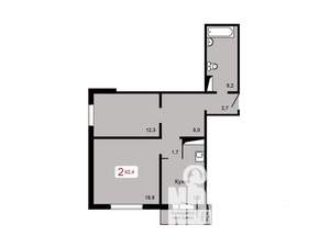 2-к квартира, сданный дом, 62м2, 14/17 этаж