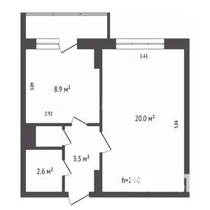 1-к квартира, вторичка, 36м2, 6/9 этаж