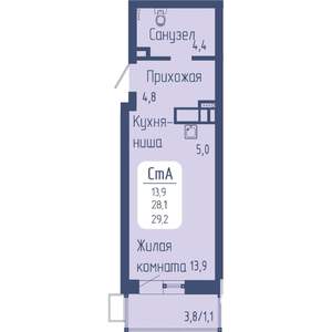 Студия квартира, вторичка, 29м2, 11/15 этаж