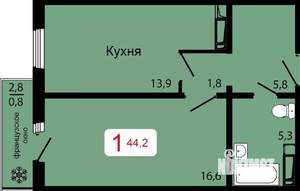 1-к квартира, строящийся дом, 44м2, 12/17 этаж