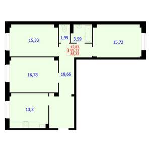 3-к квартира, вторичка, 85м2, 1/9 этаж