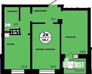 2-к квартира, вторичка, 57м2, 6/19 этаж