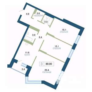 3-к квартира, вторичка, 89м2, 7/24 этаж