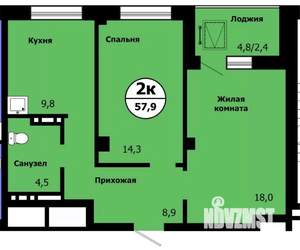 2-к квартира, строящийся дом, 56м2, 3/19 этаж