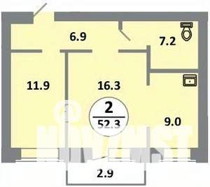 2-к квартира, строящийся дом, 52м2, 10/14 этаж