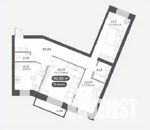 3-к квартира, вторичка, 93м2, 4/15 этаж