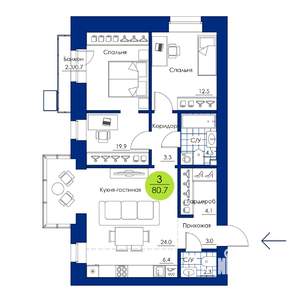 3-к квартира, вторичка, 81м2, 16/17 этаж