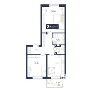 2-к квартира, строящийся дом, 66м2, 1/5 этаж