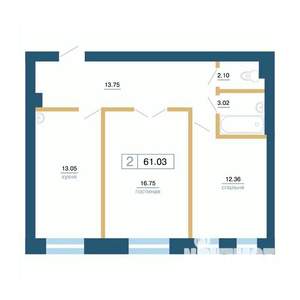 2-к квартира, вторичка, 60м2, 2/7 этаж