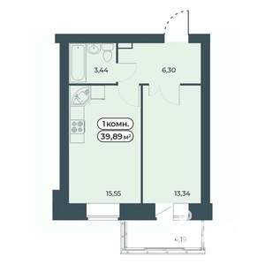 1-к квартира, строящийся дом, 40м2, 7/9 этаж