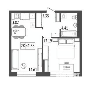 2-к квартира, вторичка, 41м2, 2/17 этаж