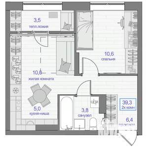 2-к квартира, вторичка, 39м2, 22/24 этаж
