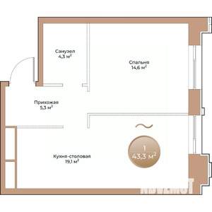 1-к квартира, вторичка, 43м2, 4/24 этаж