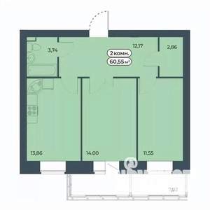 2-к квартира, строящийся дом, 61м2, 7/9 этаж