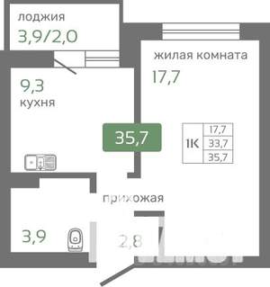1-к квартира, строящийся дом, 36м2, 2/19 этаж