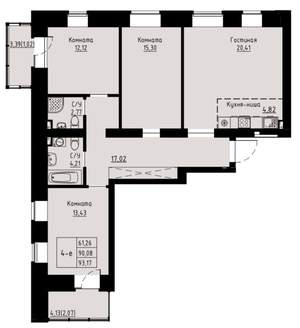 4-к квартира, строящийся дом, 93м2, 5/8 этаж