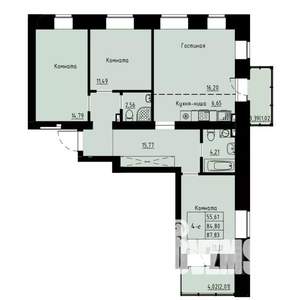 4-к квартира, строящийся дом, 85м2, 2/8 этаж