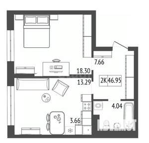 2-к квартира, строящийся дом, 47м2, 12/17 этаж