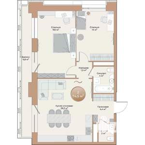 2-к квартира, вторичка, 75м2, 3/24 этаж