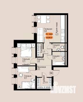 3-к квартира, вторичка, 54м2, 14/17 этаж