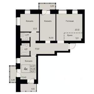 4-к квартира, строящийся дом, 94м2, 4/8 этаж