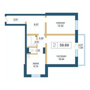 2-к квартира, вторичка, 60м2, 17/17 этаж