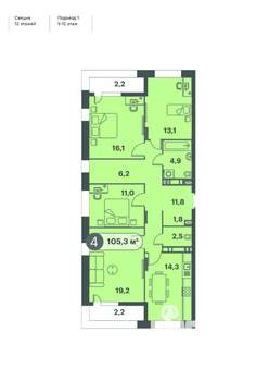 4-к квартира, вторичка, 105м2, 10/25 этаж