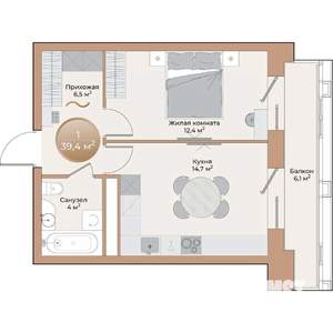 1-к квартира, вторичка, 39м2, 7/24 этаж