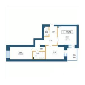 2-к квартира, вторичка, 80м2, 2/7 этаж