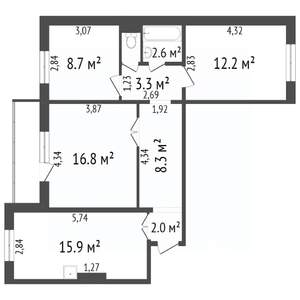 3-к квартира, вторичка, 71м2, 6/10 этаж