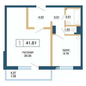1-к квартира, строящийся дом, 42м2, 10/17 этаж