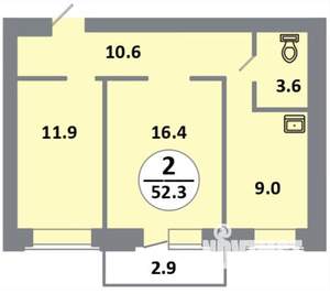 2-к квартира, вторичка, 52м2, 6/14 этаж