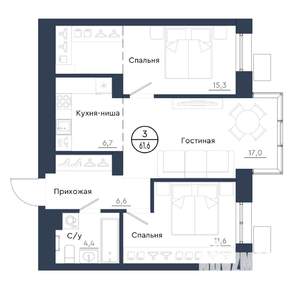3-к квартира, вторичка, 62м2, 12/23 этаж