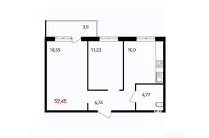 2-к квартира, вторичка, 52м2, 11/18 этаж
