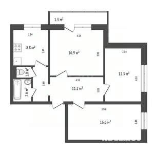 3-к квартира, вторичка, 69м2, 7/10 этаж