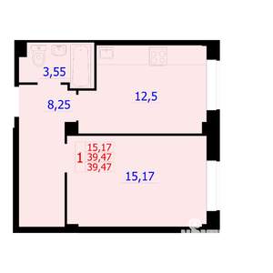 1-к квартира, строящийся дом, 39м2, 1/9 этаж